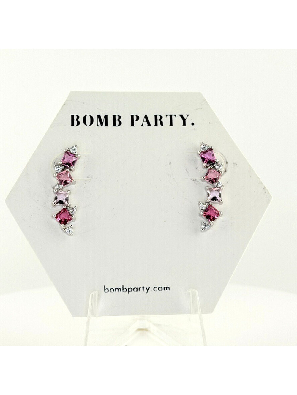 Bomb Party Retro Earrings RBP3160 Lab Created Ombre Ruby on Rhodium